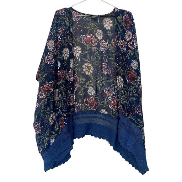 Angie open front lace trim floral kimono size small - Picture 1 of 5